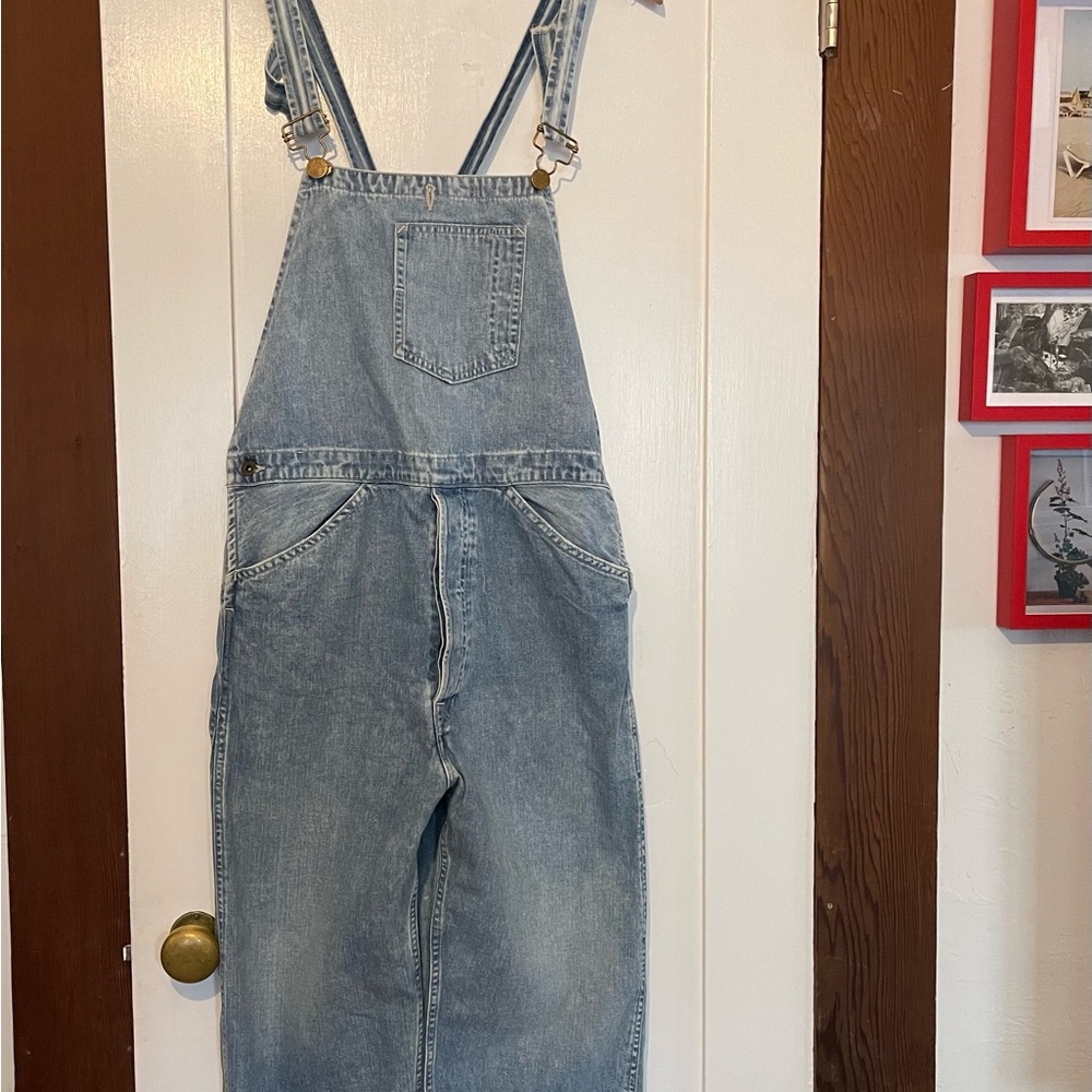 Levis, Japanese Denim collab.Stylish Light Blue Denim Overalls, cropped.